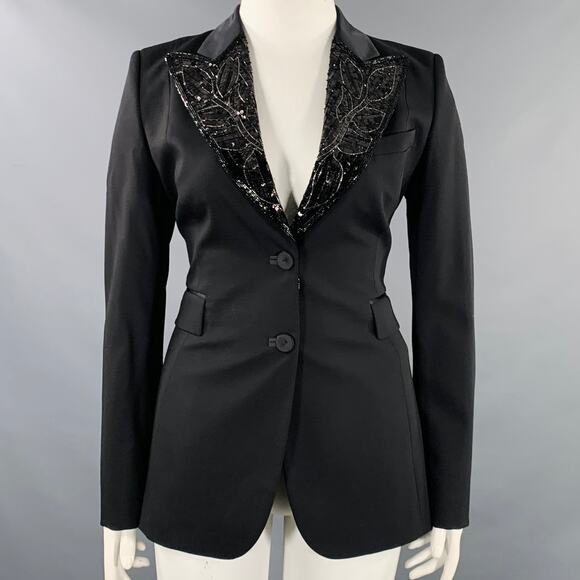 EMILIO PUCCI Size 12 Black Wool Mohair Sequined Jacket Blazer - Picture 1 of 10